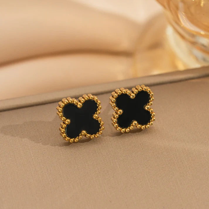 Gold Foil Black Flower - Earring - B-227