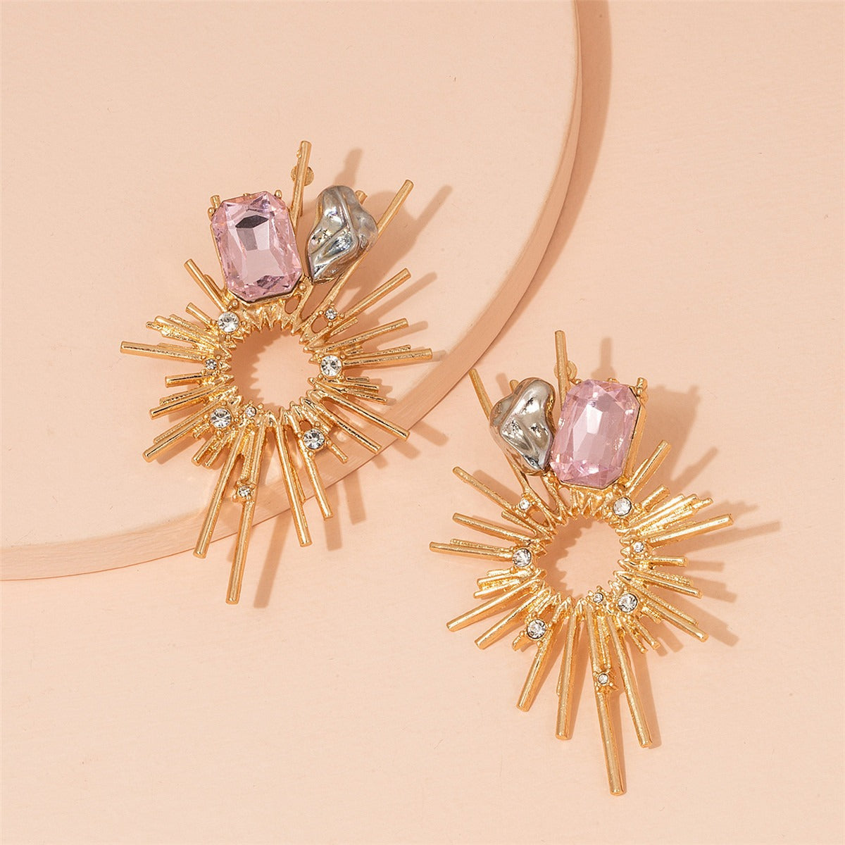 UNI-11603 - Pink Gem Elegant Foiled Flower - Earring