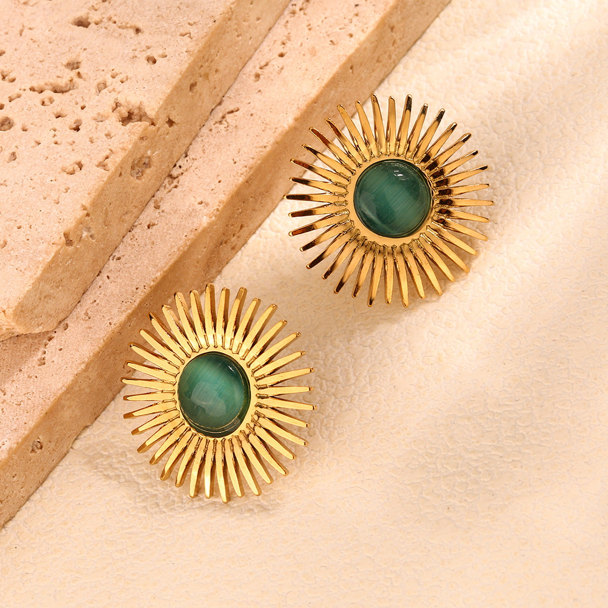 Solara - Green Ear Studs - B-90133