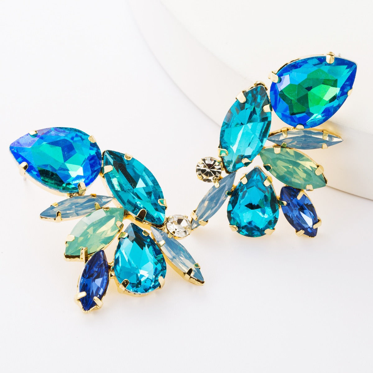 UNI-11602 - Blue Crystal Leaf - Earring