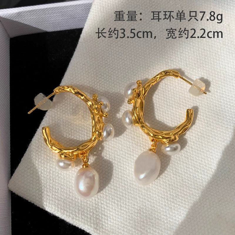 UNI-10953 - Pearly Hoop Gold- Earring