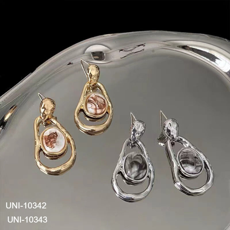 UNI-10342 - Marbled Stone Gold  - Earring
