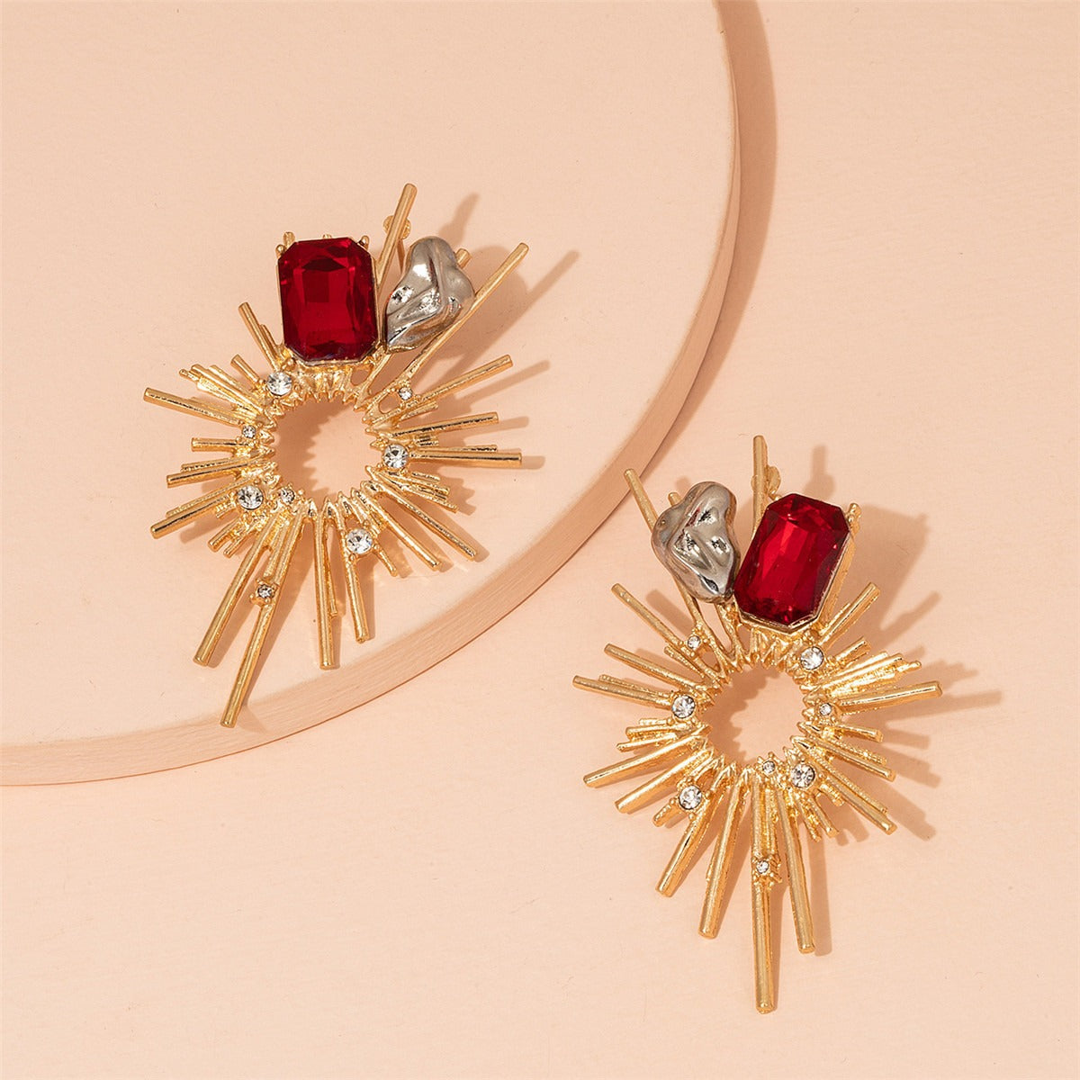 UNI-11605 - Red Gem Elegant Foiled Flower - Earring