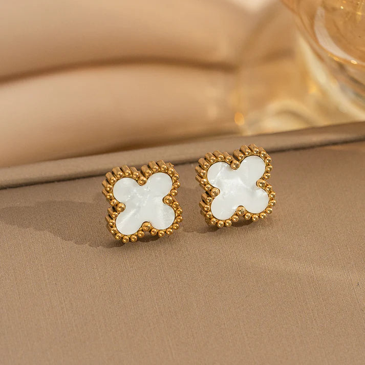 Gold Foil White Flower - Earring - B-226