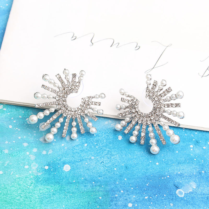UNI-11637 - Pearl & Diamond Sunflower Silver - Earring