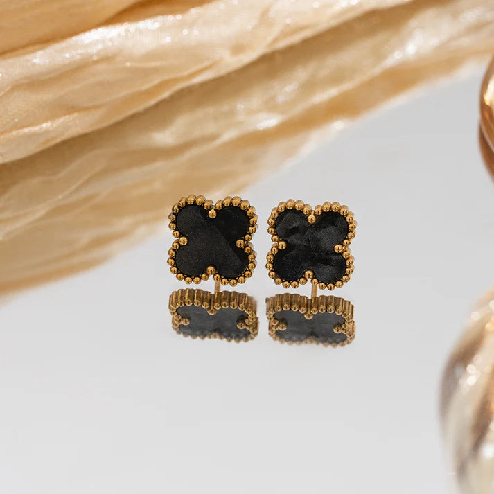 Black Fancy Flower Gold - Earring - B-224
