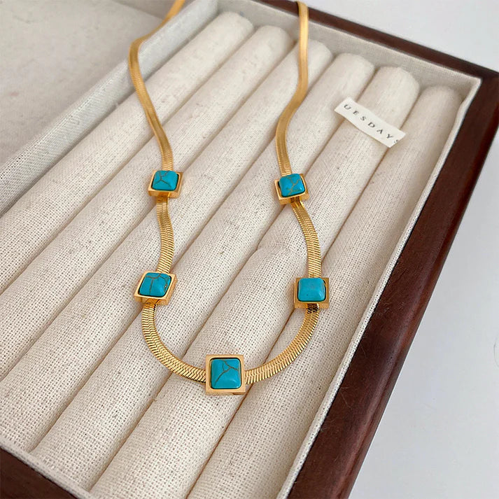 Natural Blue Stone Gold - Necklace - B-232