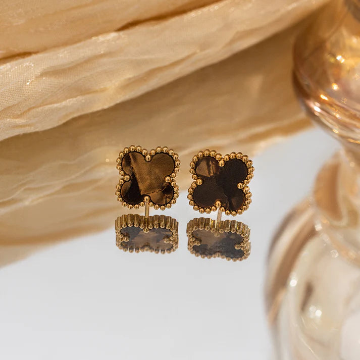 Brown Fancy Flower Gold - Earring - B-222