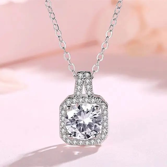 UNI-11019-3 -  Diamonds Square Silver-  Necklace