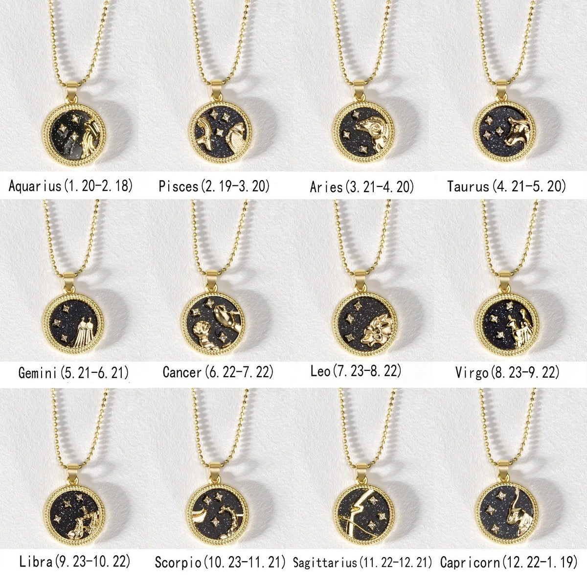 Black Zodiac Sign Gold - Necklace