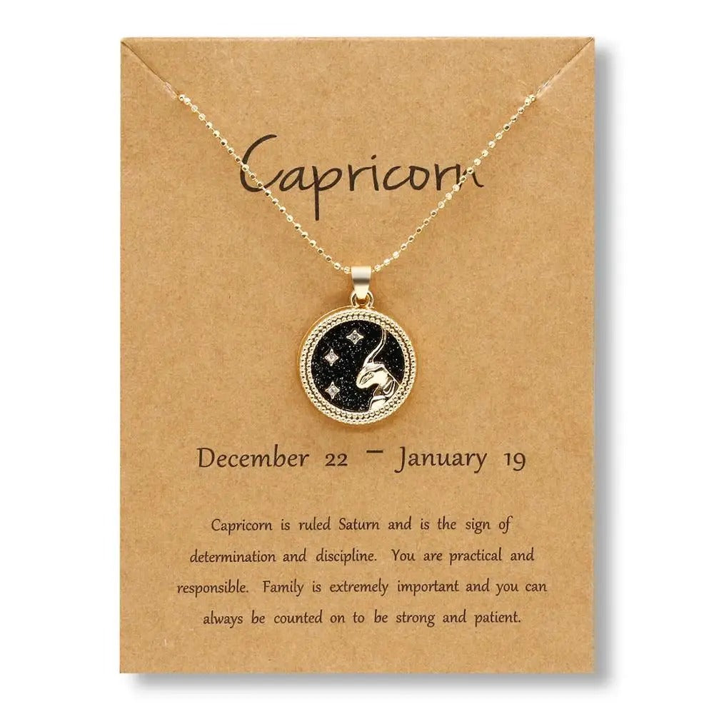 Black Zodiac Sign Gold - Necklace