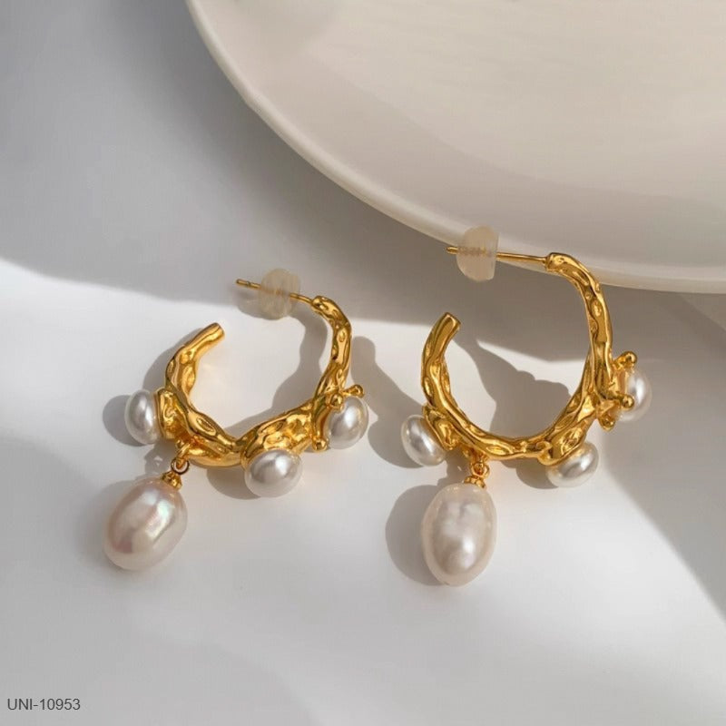 UNI-10953 - Pearly Hoop Gold- Earring